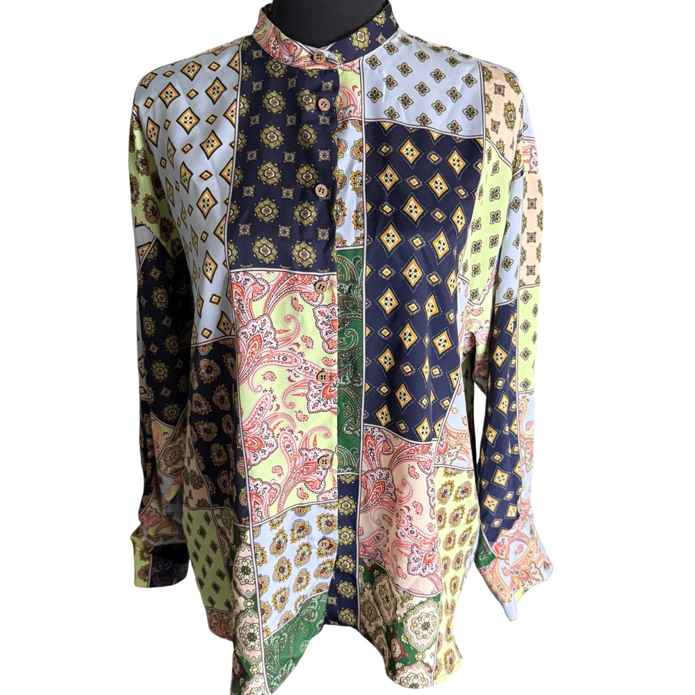 Zara Patchwork Print Button Up Long Sleeve Shirt … - image 1
